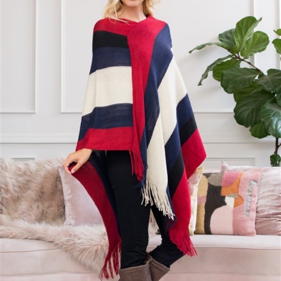 STRIPED PRINT PONCHO - SOFT - Picture 2 of 5
